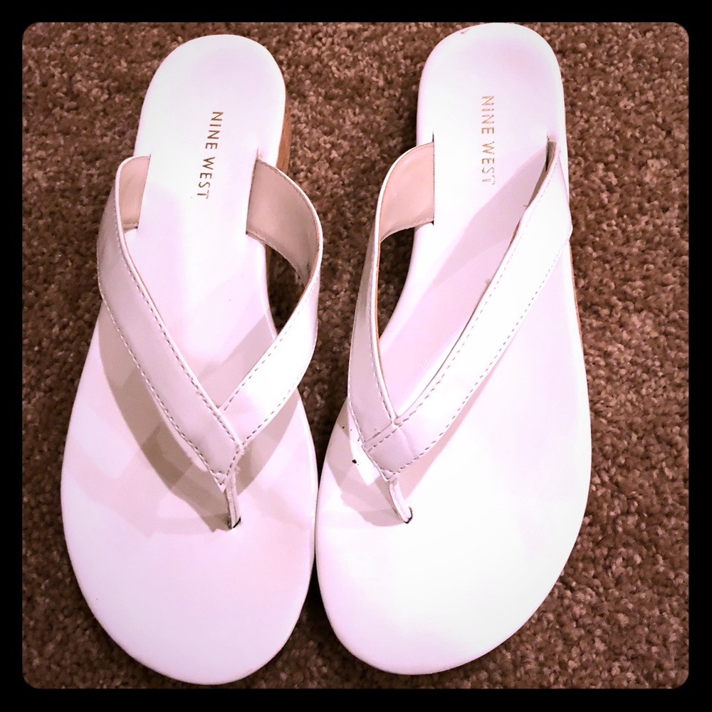 Nine West White Flip Flops